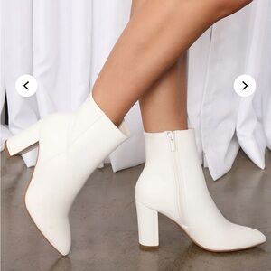 Fashion Nova White Heeled Boots with Chunky Block Heel